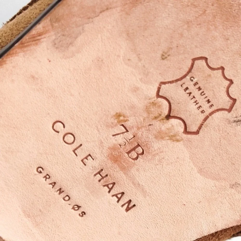 Cole Haan Ankle‎ Boots Size 7.5 Camel Tan Suede Leather Sole Belted Preppy Chic